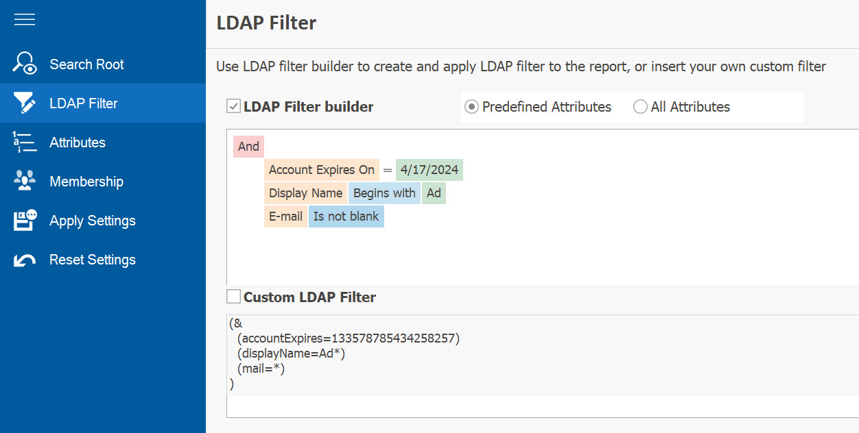 AD Reports LDAP Query Builder