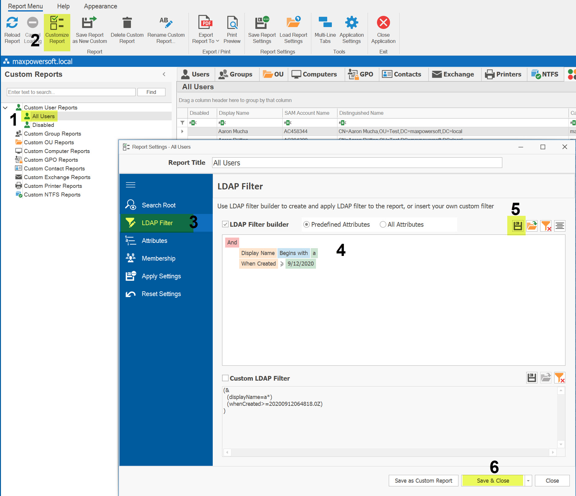 Save LDAP Filter